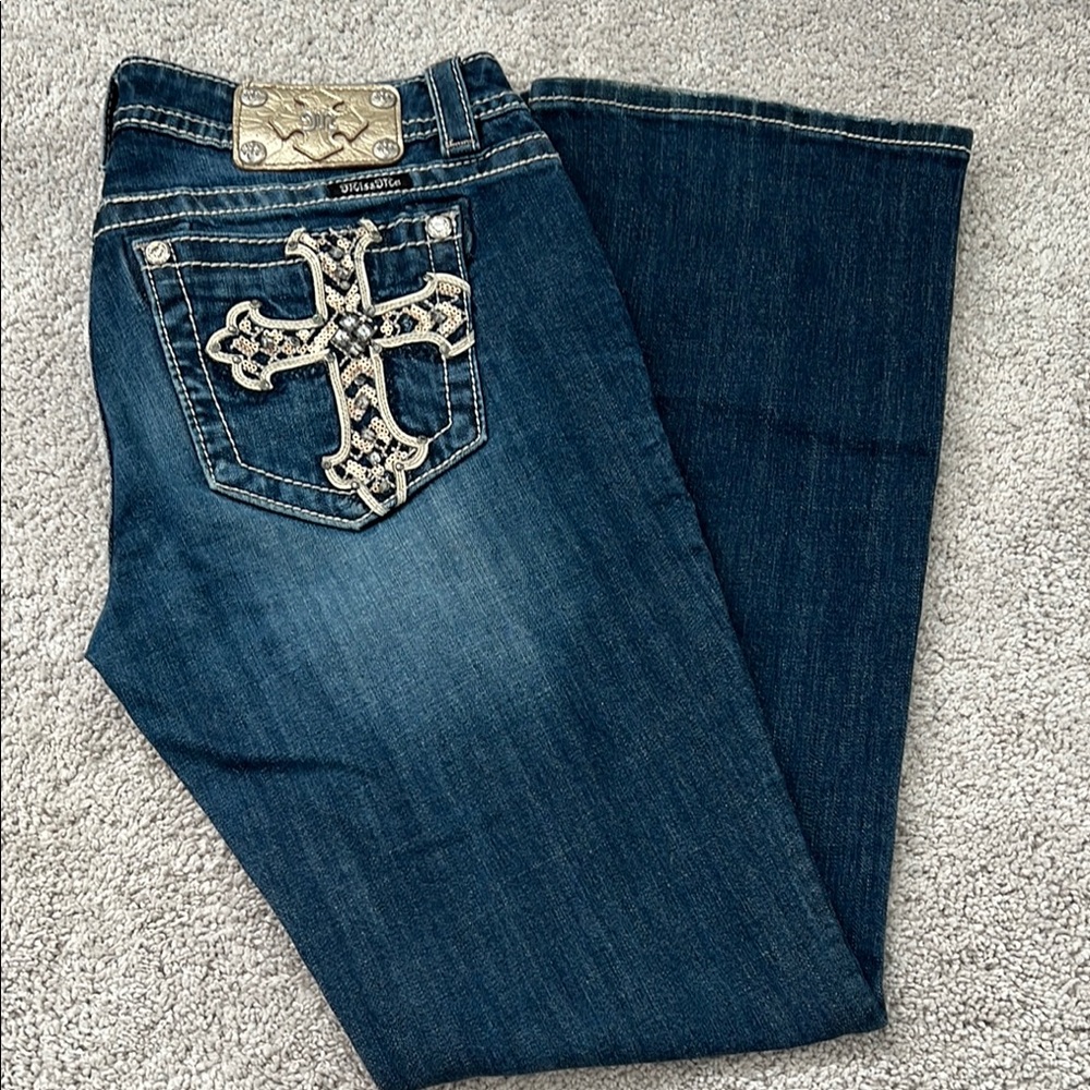 Women's Blue Jeans with Embellished Cross